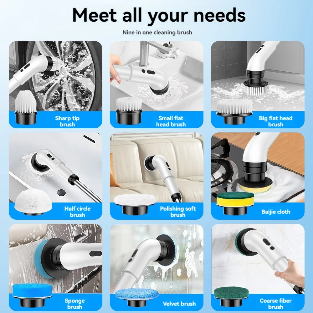 CleanProX: Multi-Head Electric Scrubber – several Brush Attachments, Wireless & Extendable