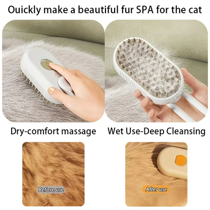 3-in-1 Electric Cat & Dog Steam Brush for Grooming, Hair Removal, and Massage | Pet Hair Comb & Brush for Cats and Dogs